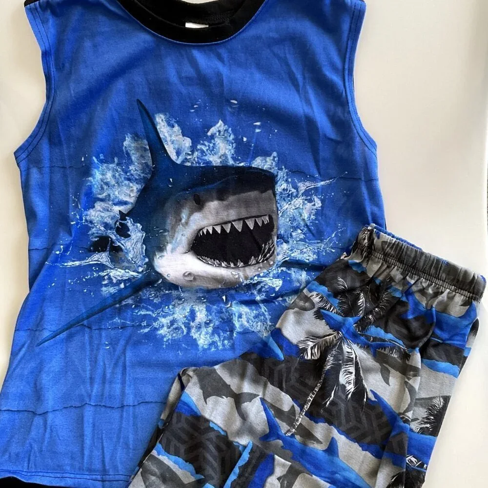 SHARK PAJAMAS LOUNGWEAR SHORTS AND SHIRT